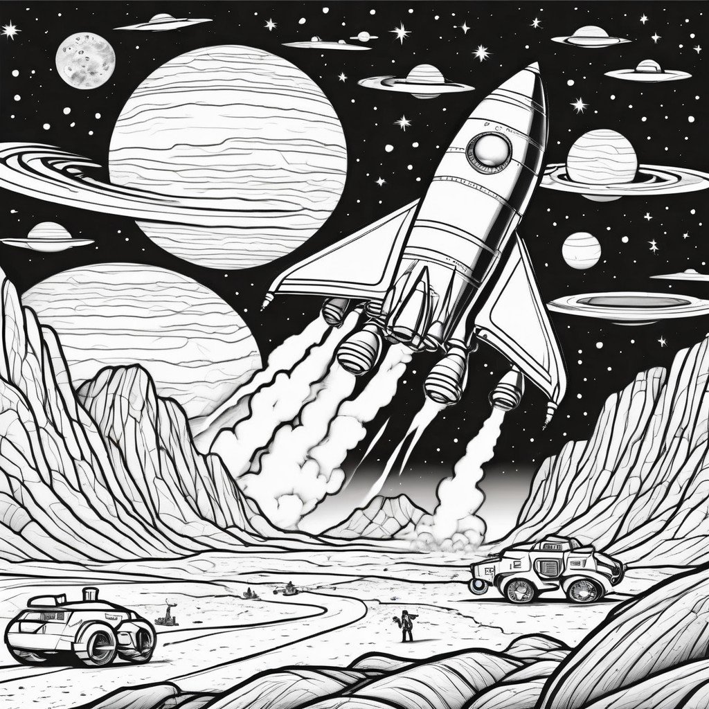 coloring page rocket ship 2