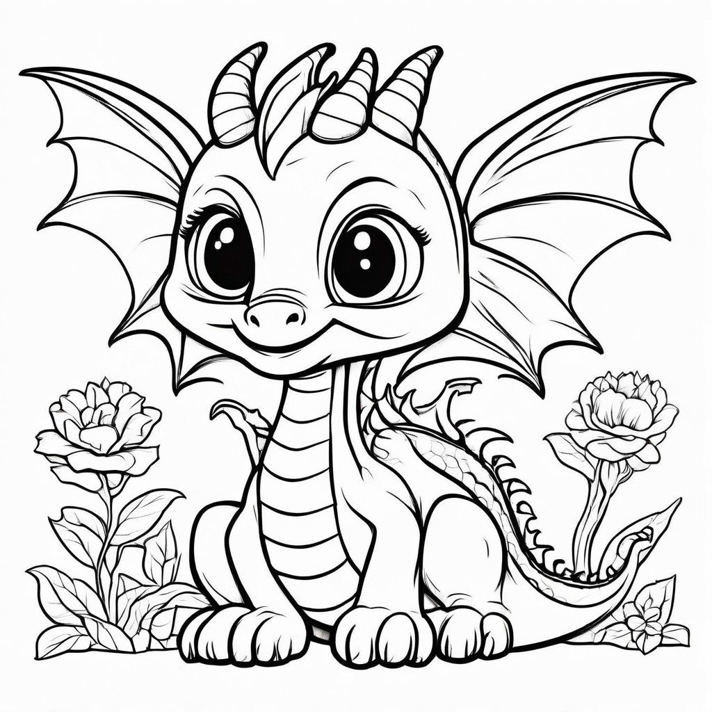 Cute cartoon dragon with big eyes and a friendly smile